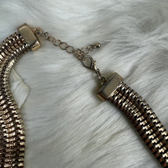 Gold Tone w/ Black Enamel & Rhinestone Collar Necklace 19.5" - Picture 9 of 9